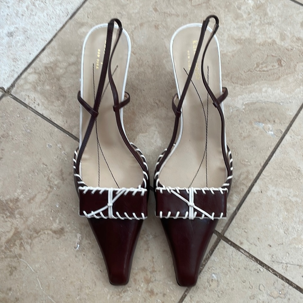 Kate Spade Brown and Cream Sling back Heels 8.5